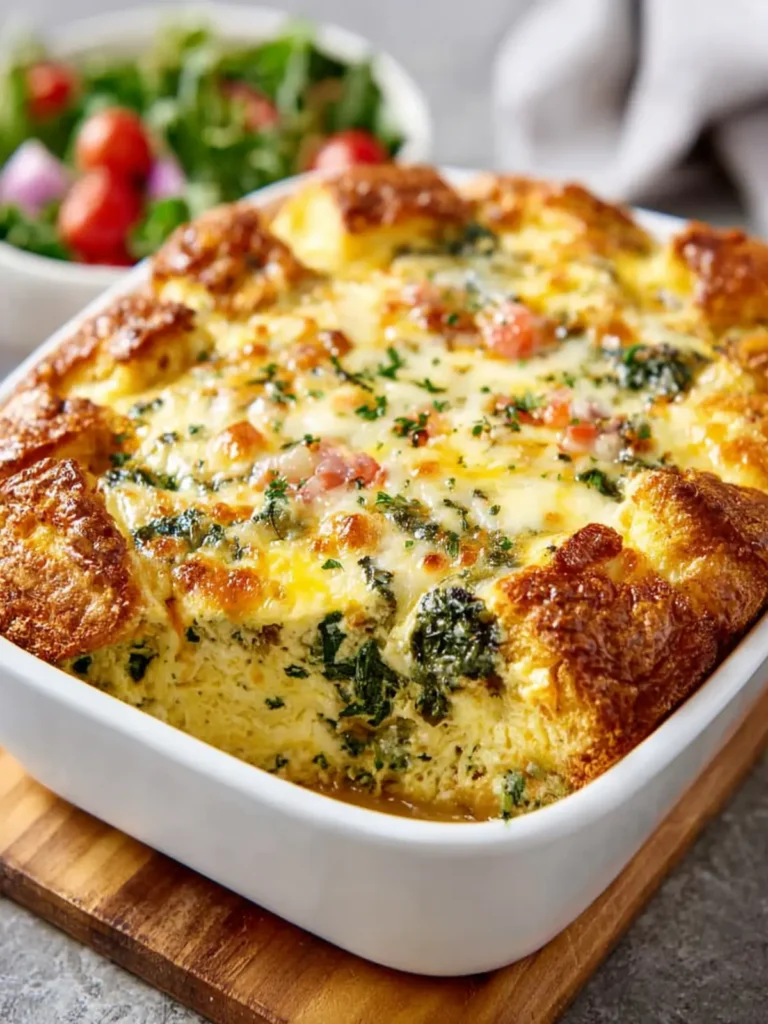 Overnight Breakfast Strata with Spinach and Cheese First Image