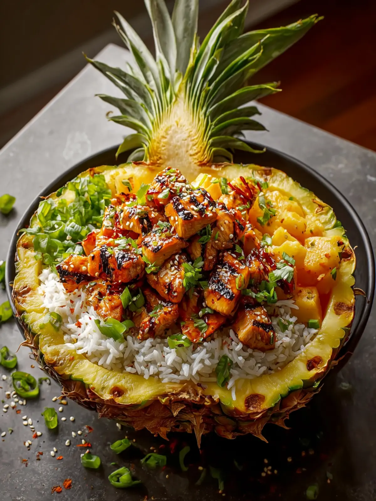 Tropical Teriyaki Chicken Pineapple Bowl: Juicy Coconut Delight